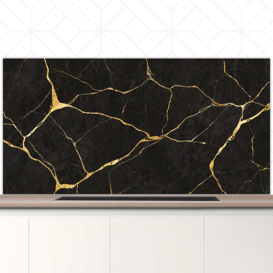 Spatscherm - Marmer Zwart-Goud