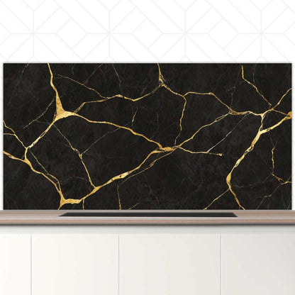 Spatscherm - Marmer Zwart-Goud