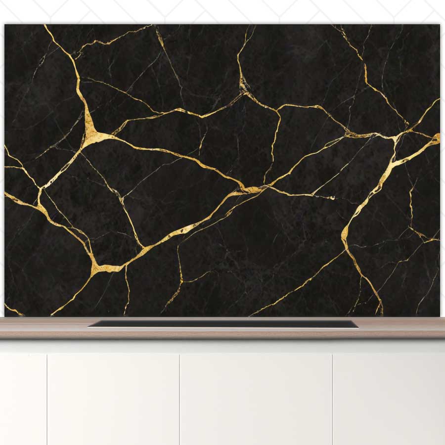 Spatscherm - Marmer Zwart-Goud