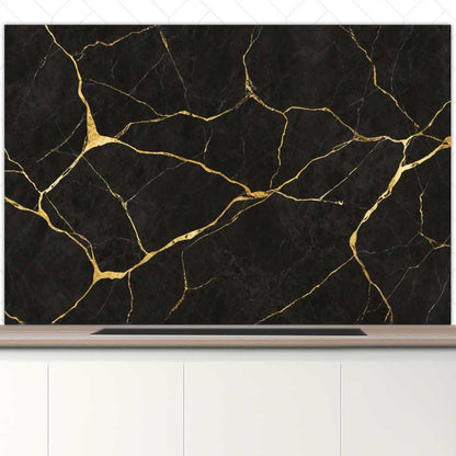 Spatscherm - Marmer Zwart-Goud