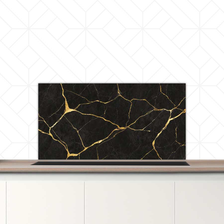 Spatscherm - Marmer Zwart-Goud