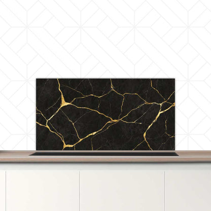 Spatscherm - Marmer Zwart-Goud