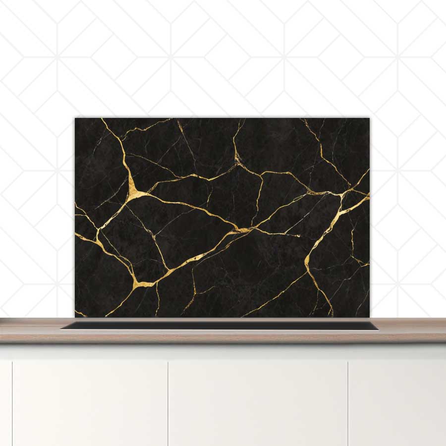 Spatscherm - Marmer Zwart-Goud