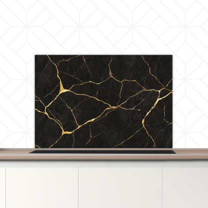 Spatscherm - Marmer Zwart-Goud