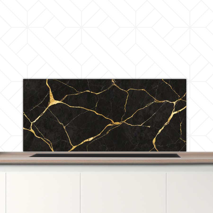 Spatscherm - Marmer Zwart-Goud