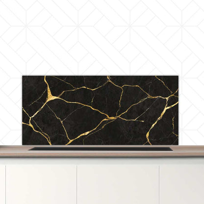 Spatscherm - Marmer Zwart-Goud