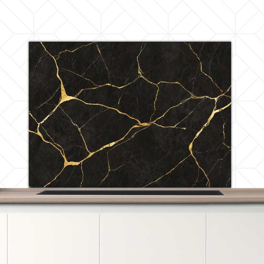 Spatscherm - Marmer Zwart-Goud