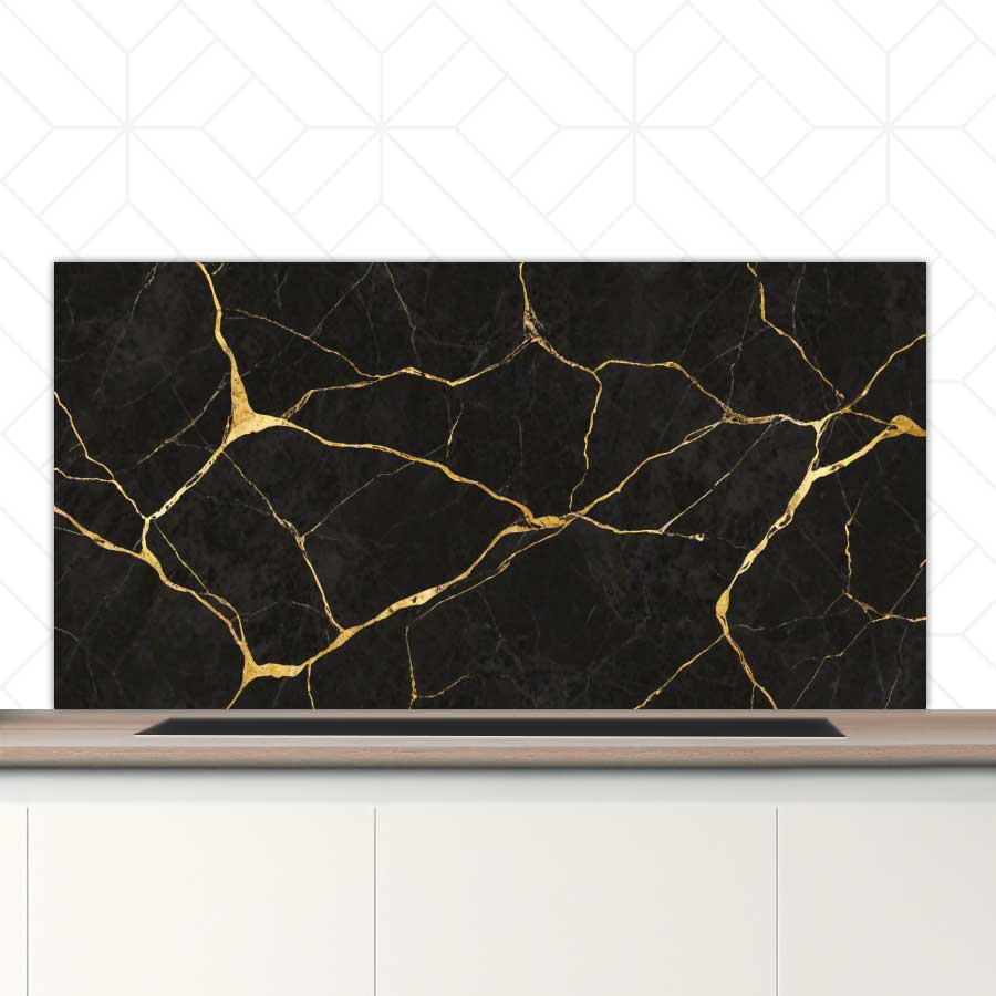 Spatscherm - Marmer Zwart-Goud