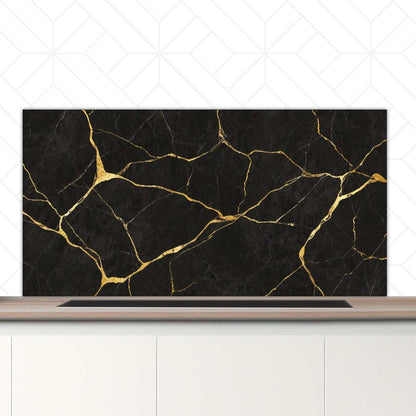 Spatscherm - Marmer Zwart-Goud