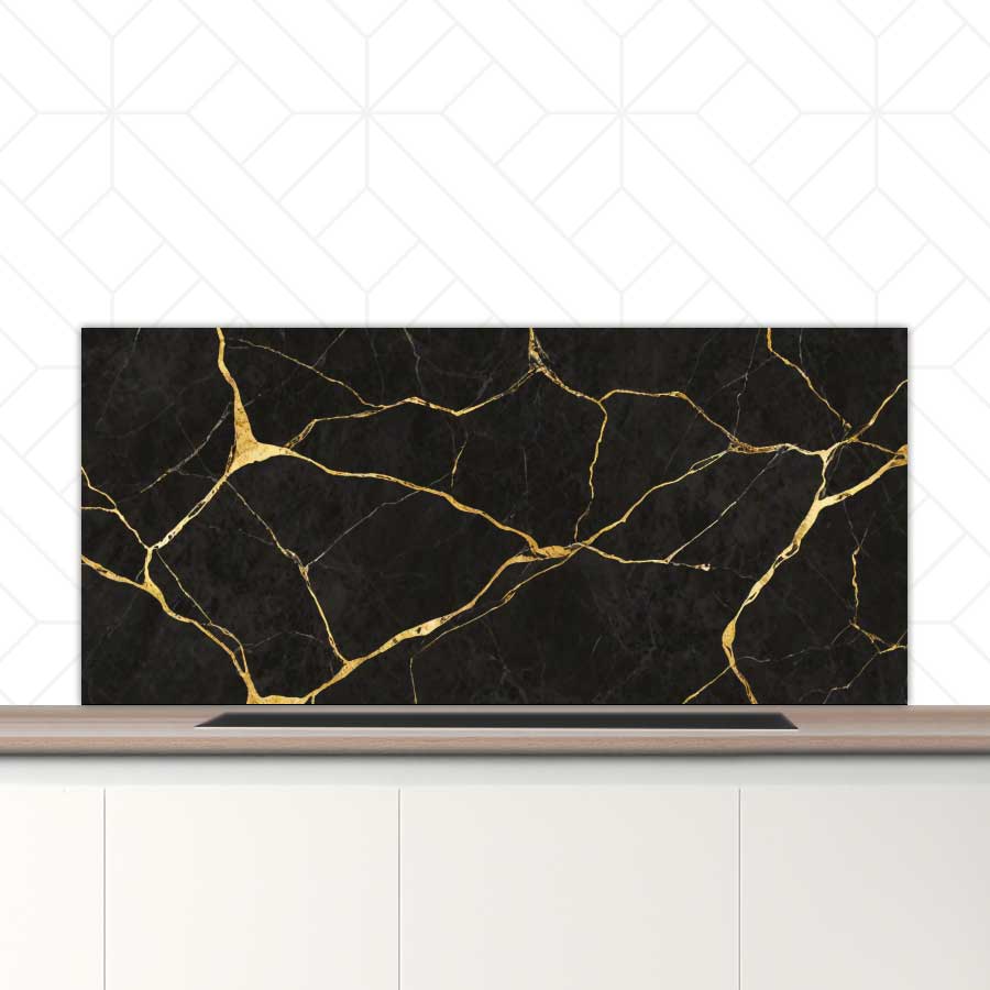 Spatscherm - Marmer Zwart-Goud