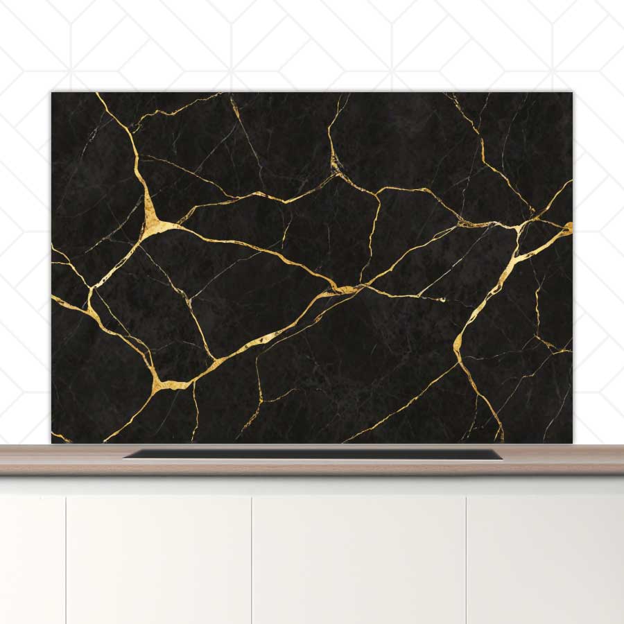 Spatscherm - Marmer Zwart-Goud