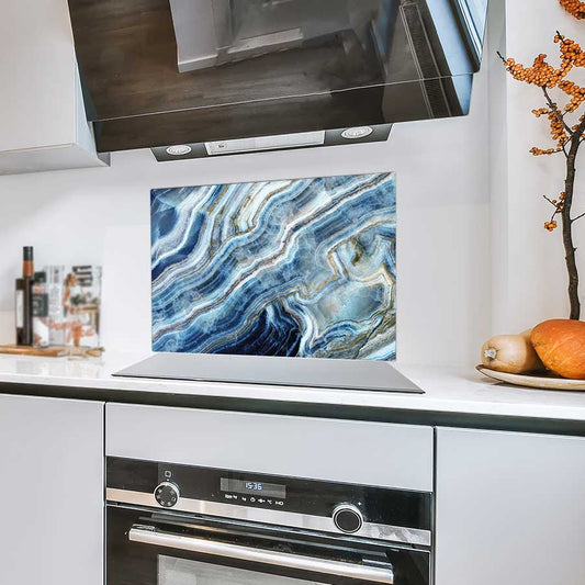 Spatscherm - Marmer natuurlijk blauw