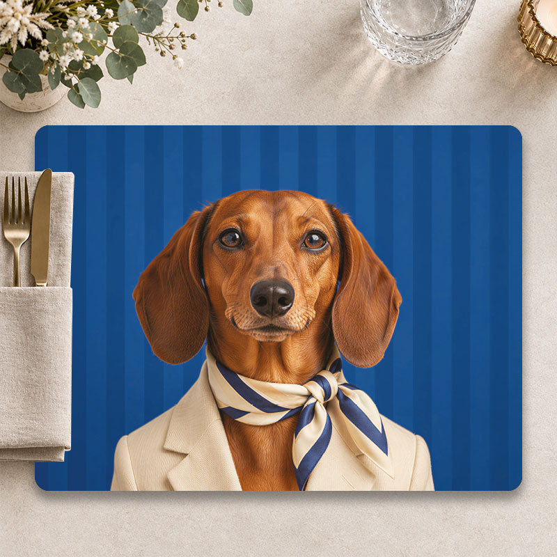 Teckel placemat The Riviera Boy op een stijlvolle mediterrane tafel