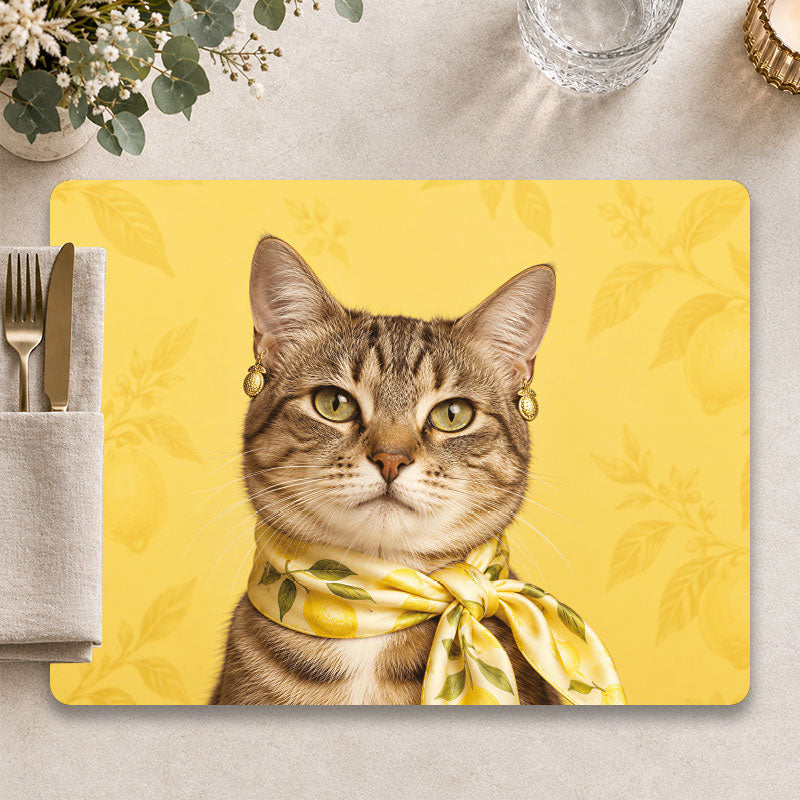 Katten placemat The Riviera Girl op een sfeervolle zomerse tafel