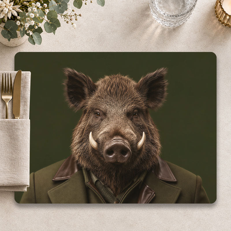 Wild zwijn placemat The Rogue op een modern gedekte tafel