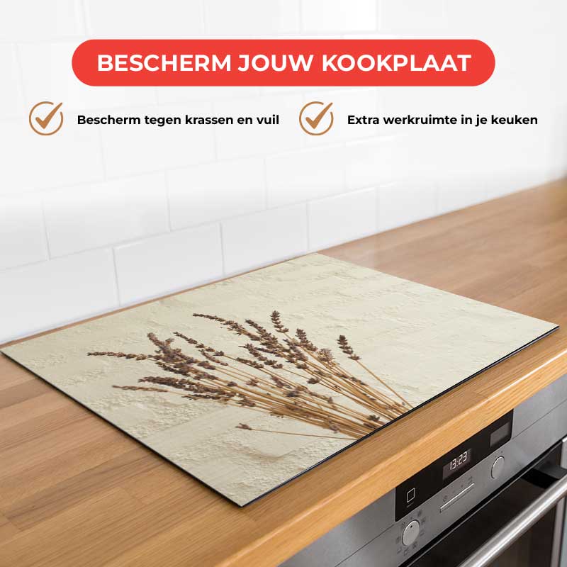Inductie beschermer - Droogbloemen Rustiek Beige
