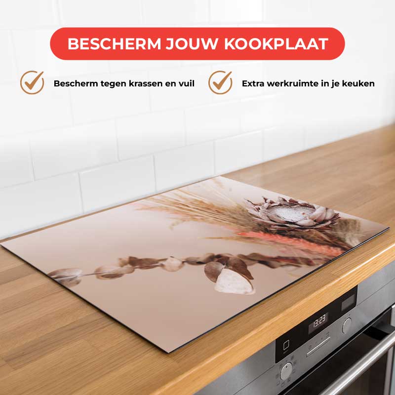 Inductie beschermer - Droogbloemen Zacht Beige