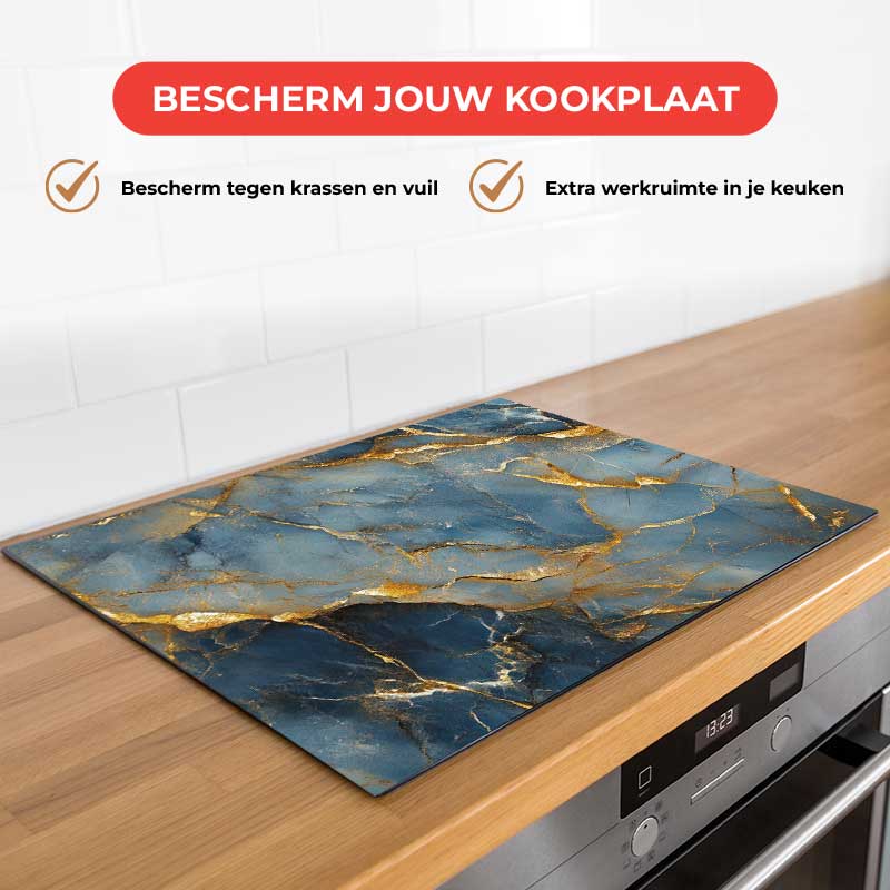Inductie beschermer - Marmer Blauw-Goud