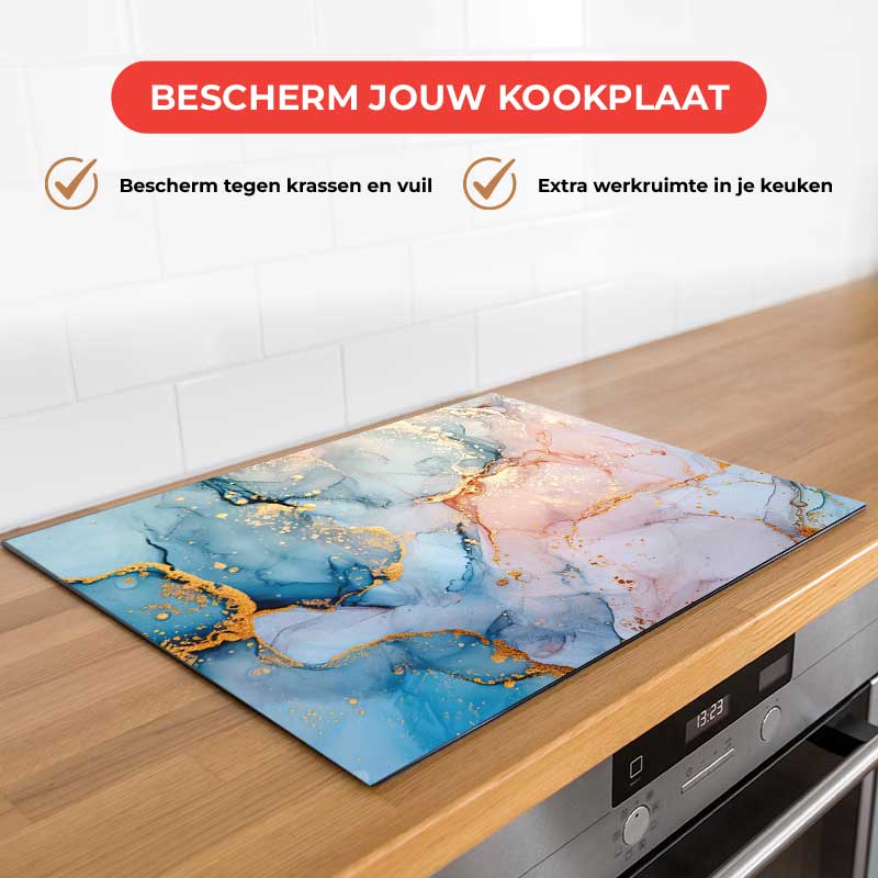 Inductie beschermer - Marmer Blauw-Roze