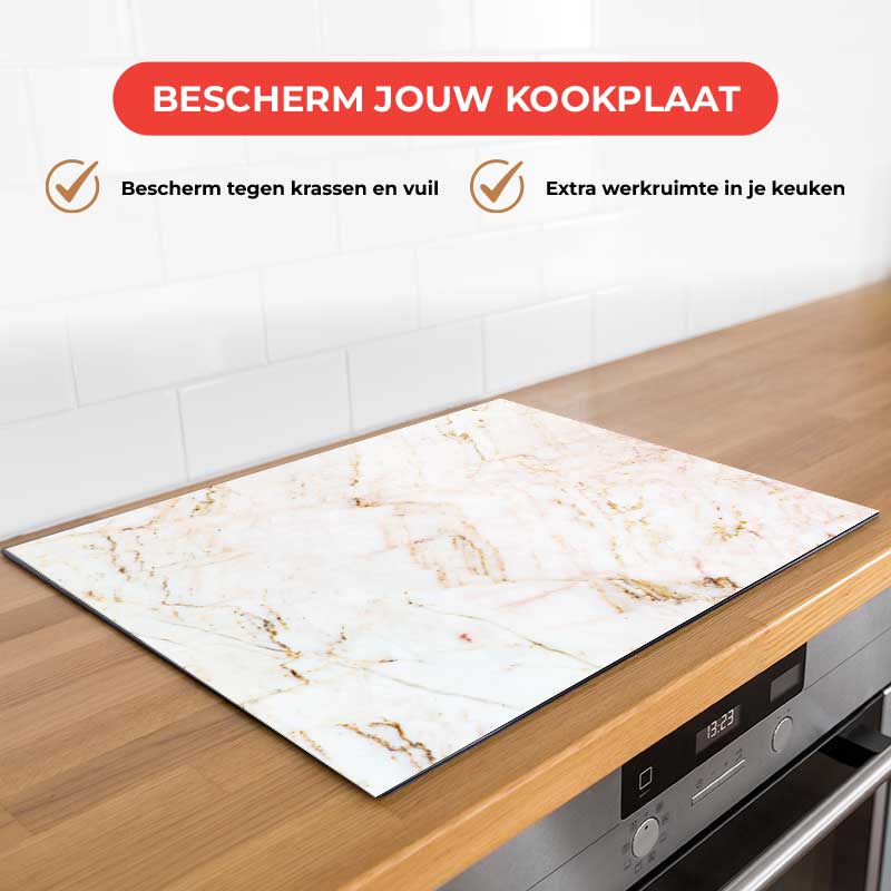 Inductie beschermer - Marmer Natuurlijk Wit