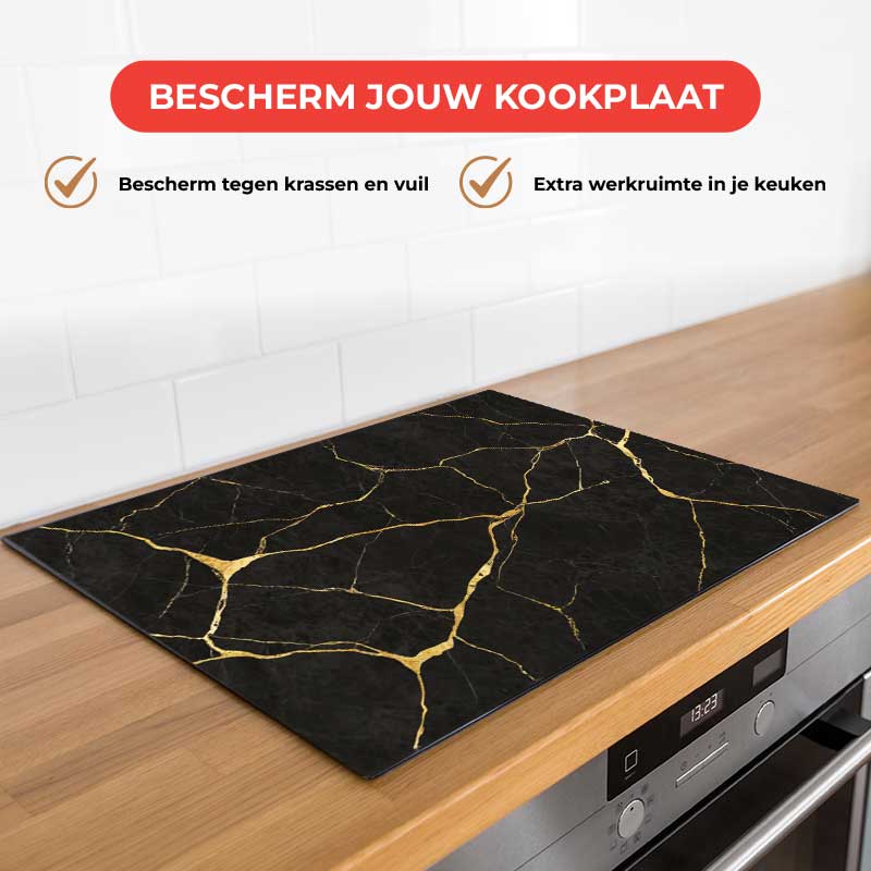 Inductie beschermer - Marmer Zwart-Goud