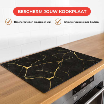 Inductie beschermer - Marmer Zwart-Goud