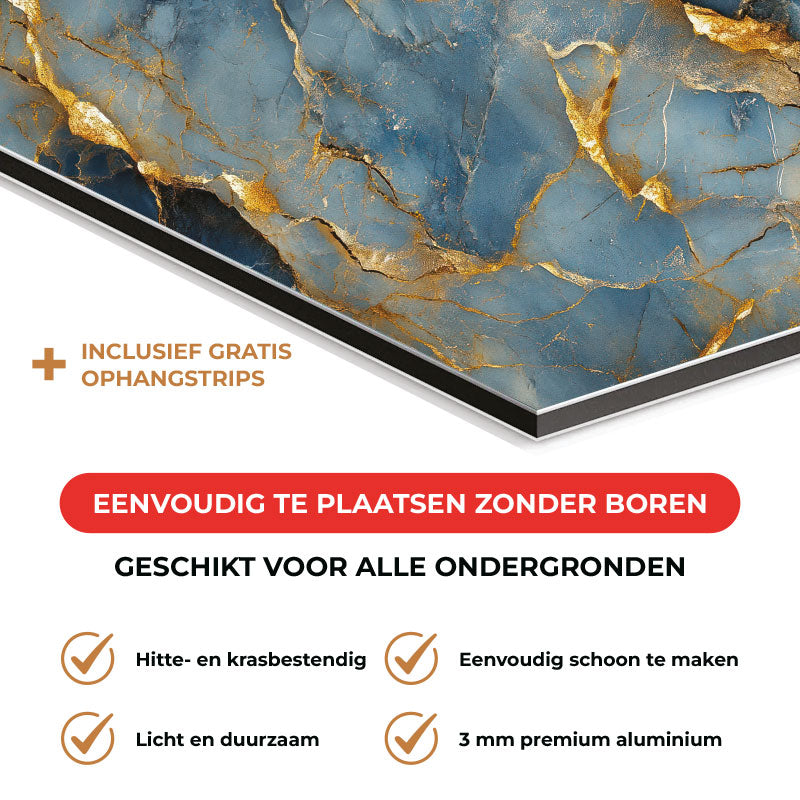 Spatscherm - Marmer Blauw-Goud