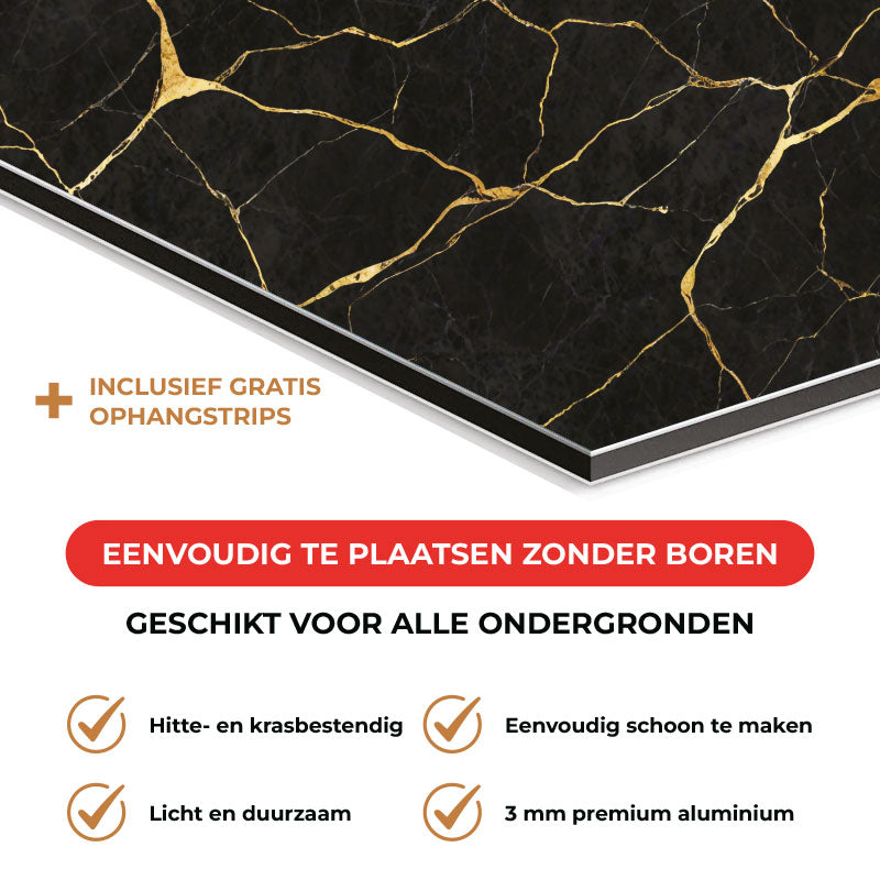 Spatscherm - Marmer Zwart-Goud
