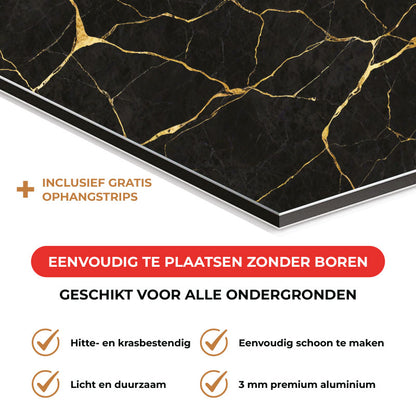 Spatscherm - Marmer Zwart-Goud