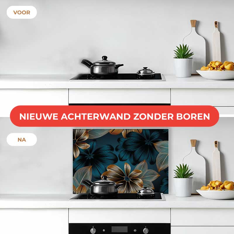 Spatscherm - Gouden bloemen