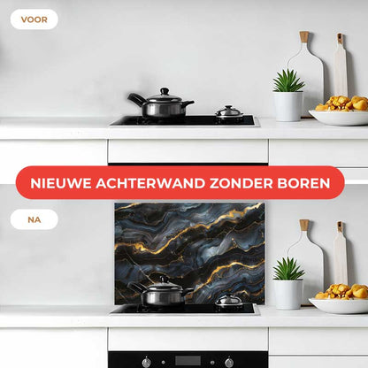 Spatscherm - Marmer Intens Zwart