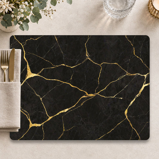 Marmer zwart goud placemat voor een sfeervolle tafelpresentatie - Kookio