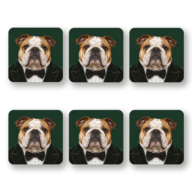 Set van 6 The Aristocrat Bulldog onderzetters van Kookio Club