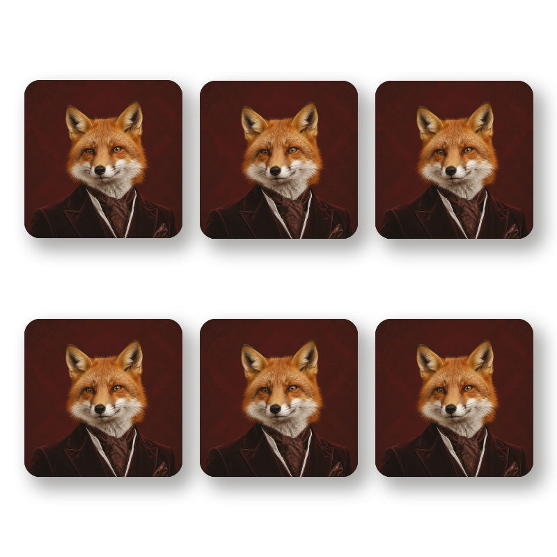 Set van 6 The Sophisticate rode vos onderzetters van Kookio Club