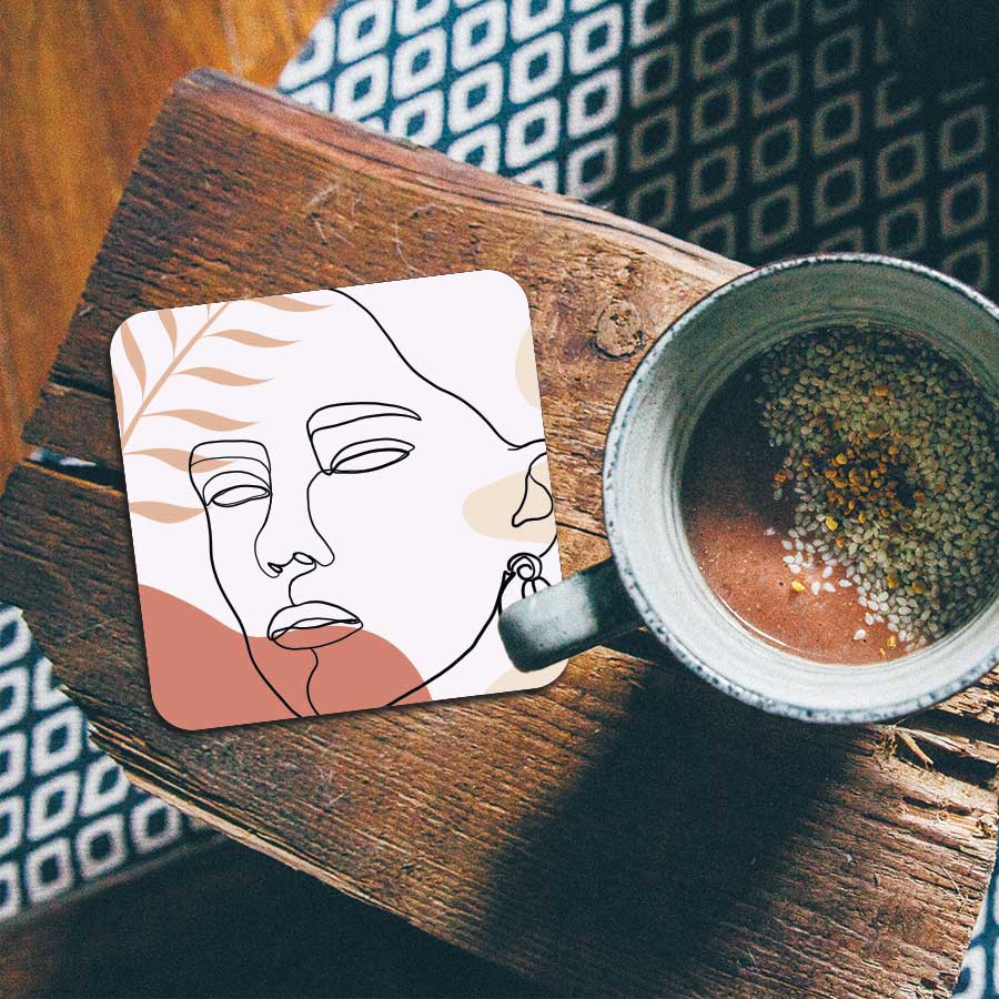 Onderzetter - Vrouw met blad