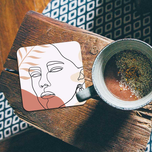 Onderzetter - Vrouw met blad