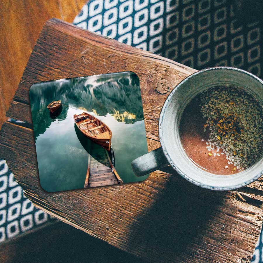 Onderzetter - Boten op een meer