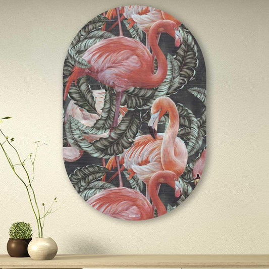Muurovaal - Tropische flamingo's - Aluminium