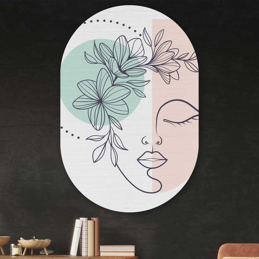 Muurovaal - Illustratie van een vrouw - Aluminium