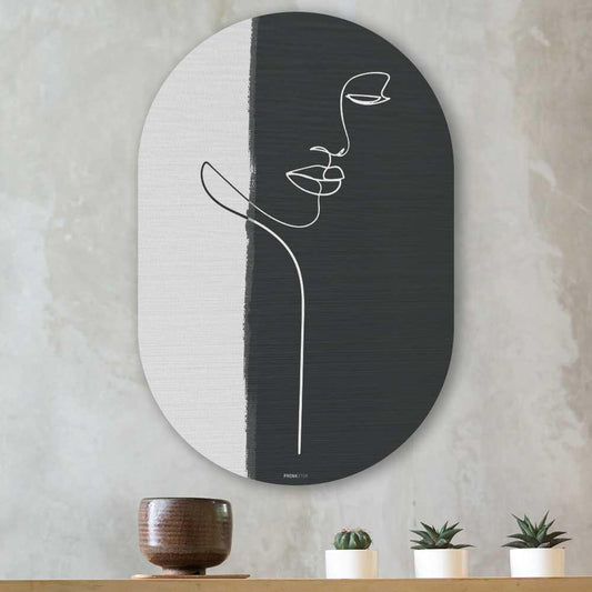 Muurovaal - Vrouw in één lijn - Aluminium