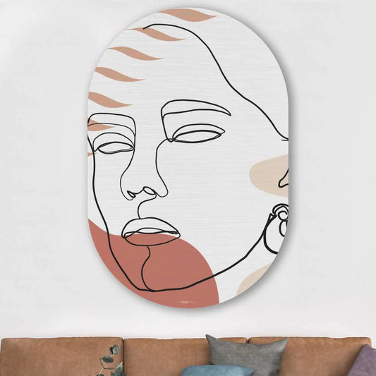 Muurovaal - Vrouw met blad - Aluminium