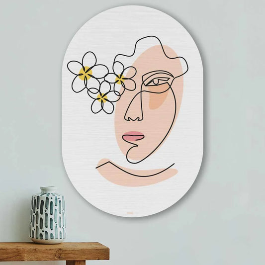 Muurovaal - Vrouw met bloemen - Aluminium